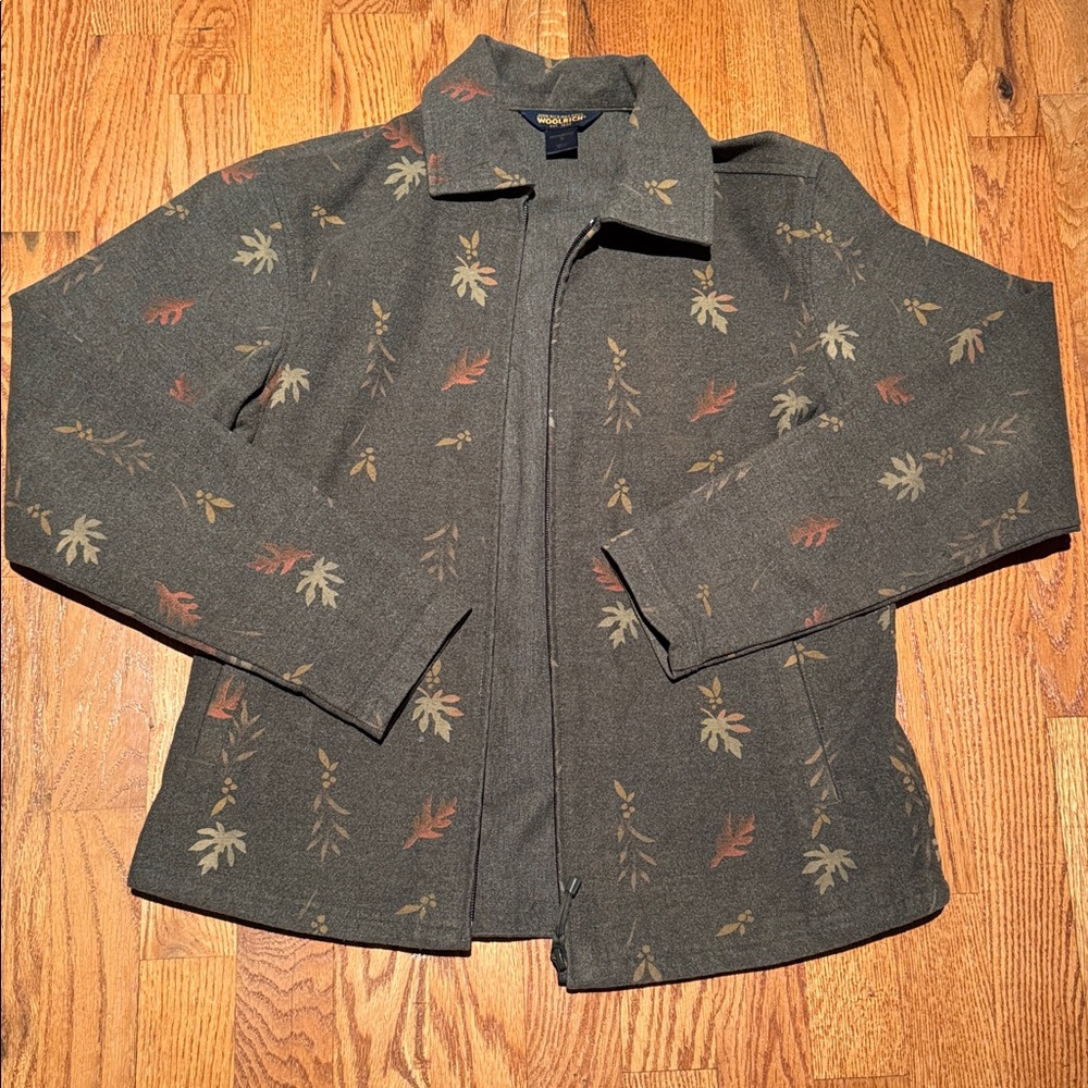 Woolrich green leaf print zip jacket size small